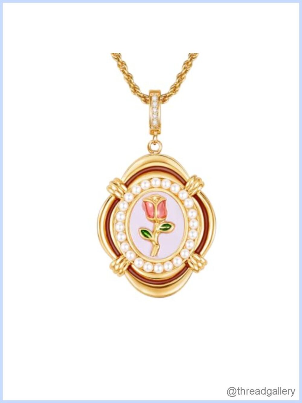 Gold Plated Rose Pearl Pendant Necklace Dainty Elegant Jewelry Gift